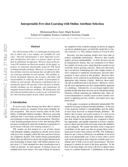 Interpretable Few-shot Learning with Online Attribute Selection