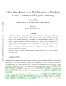 A Generalized Latent Factor Model Approach to Mixed-data Matrix
  Completion with Entrywise Consistency