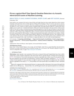 Privacy against Real-Time Speech Emotion Detection via Acoustic
  Adversarial Evasion of Machine Learning
