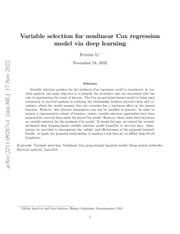 Variable selection for nonlinear Cox regression model via deep learning