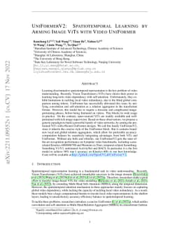 UniFormerV2: Spatiotemporal Learning by Arming Image ViTs with Video
  UniFormer