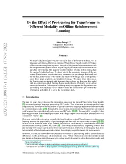On the Effect of Pre-training for Transformer in Different Modality on
  Offline Reinforcement Learning