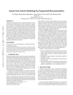 Latent User Intent Modeling for Sequential Recommenders