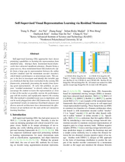 Self-Supervised Visual Representation Learning via Residual Momentum