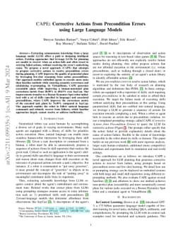 CAPE: Corrective Actions from Precondition Errors using Large Language
  Models