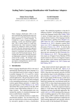 Scaling Native Language Identification with Transformer Adapters