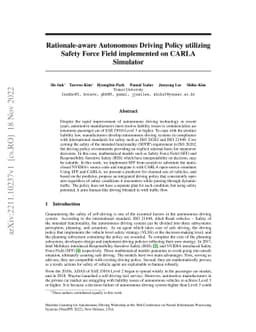Rationale-aware Autonomous Driving Policy utilizing Safety Force Field
  implemented on CARLA Simulator