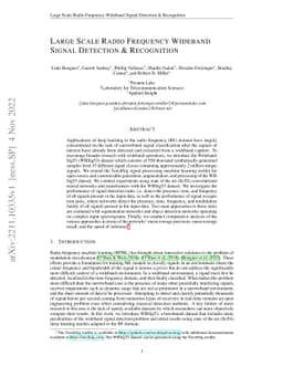 Large Scale Radio Frequency Wideband Signal Detection & Recognition