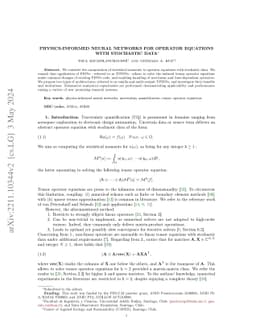 Physics-informed neural networks for operator equations with stochastic
  data