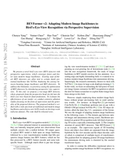 BEVFormer v2: Adapting Modern Image Backbones to Bird's-Eye-View
  Recognition via Perspective Supervision