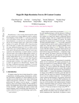 Magic3D: High-Resolution Text-to-3D Content Creation