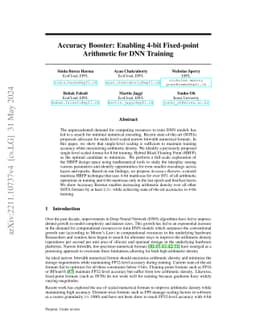 Accuracy Booster: Enabling 4-bit Fixed-point Arithmetic for DNN Training