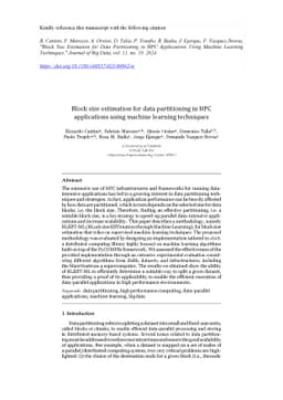 Block size estimation for data partitioning in HPC applications using
  machine learning techniques