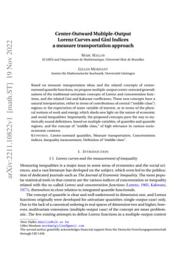 Center-Outward Multiple-Output Lorenz Curves and Gini Indices a measure
  transportation approach