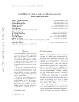 Instability in clinical risk stratification models using deep learning