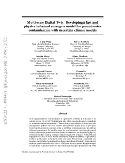 Multi-scale Digital Twin: Developing a fast and physics-informed
  surrogate model for groundwater contamination with uncertain climate models