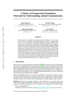 A Theory of Unsupervised Translation Motivated by Understanding Animal
  Communication