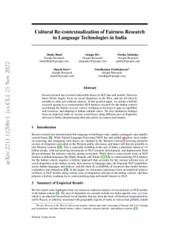 Cultural Re-contextualization of Fairness Research in Language
  Technologies in India