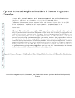 Optimal Extended Neighbourhood Rule $k$ Nearest Neighbours Ensemble