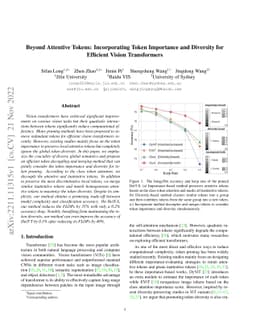 Beyond Attentive Tokens: Incorporating Token Importance and Diversity
  for Efficient Vision Transformers