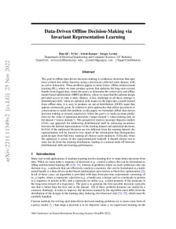Data-Driven Offline Decision-Making via Invariant Representation
  Learning