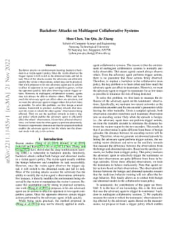 Backdoor Attacks on Multiagent Collaborative Systems