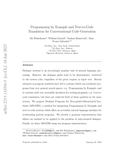 Programming by Example and Text-to-Code Translation for Conversational
  Code Generation