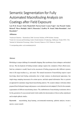 Semantic Segmentation for Fully Automated Macrofouling Analysis on
  Coatings after Field Exposure