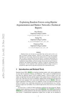 Explaining Random Forests using Bipolar Argumentation and Markov
  Networks (Technical Report)