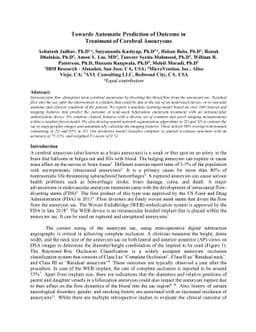 Towards Automatic Prediction of Outcome in Treatment of Cerebral
  Aneurysms