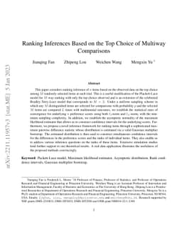 Ranking Inferences Based on the Top Choice of Multiway Comparisons