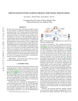 Disentangled Feature Learning for Real-Time Neural Speech Coding