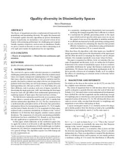 Quality-diversity in dissimilarity spaces