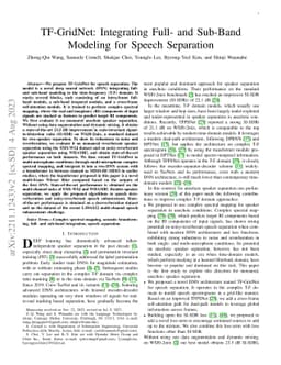 TF-GridNet: Integrating Full- and Sub-Band Modeling for Speech
  Separation
