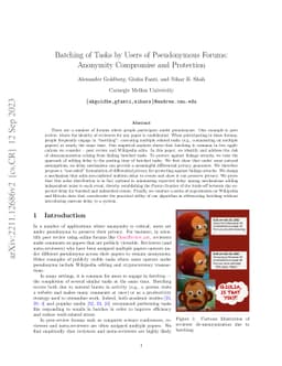 Batching of Tasks by Users of Pseudonymous Forums: Anonymity Compromise
  and Protection
