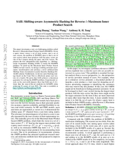 SAH: Shifting-aware Asymmetric Hashing for Reverse $k$-Maximum Inner
  Product Search