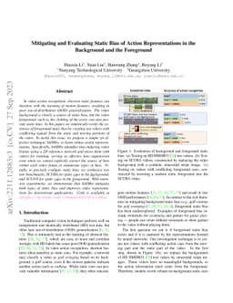Mitigating and Evaluating Static Bias of Action Representations in the
  Background and the Foreground