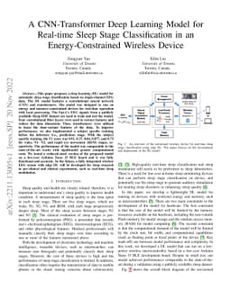 A CNN-Transformer Deep Learning Model for Real-time Sleep Stage
  Classification in an Energy-Constrained Wireless Device