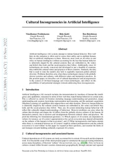 Cultural Incongruencies in Artificial Intelligence