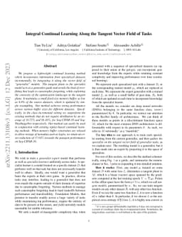 Integral Continual Learning Along the Tangent Vector Field of Tasks