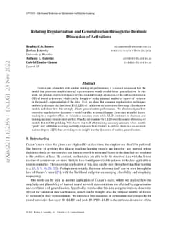 Relating Regularization and Generalization through the Intrinsic
  Dimension of Activations