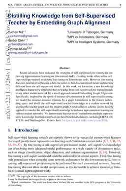 Distilling Knowledge from Self-Supervised Teacher by Embedding Graph
  Alignment