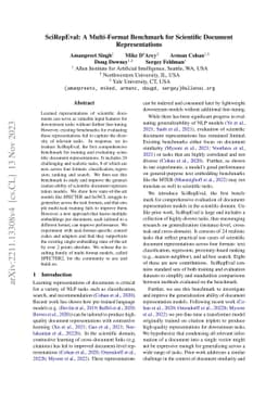 SciRepEval: A Multi-Format Benchmark for Scientific Document
  Representations