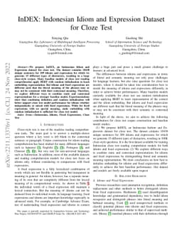 InDEX: Indonesian Idiom and Expression Dataset for Cloze Test
