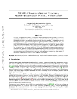 MP-GELU Bayesian Neural Networks: Moment Propagation by GELU
  Nonlinearity