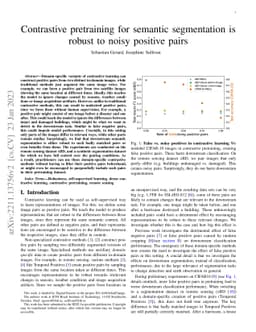 Contrastive pretraining for semantic segmentation is robust to noisy
  positive pairs