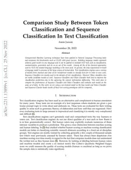 Comparison Study Between Token Classification and Sequence
  Classification In Text Classification