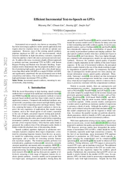 Efficient Incremental Text-to-Speech on GPUs