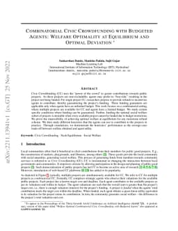 Combinatorial Civic Crowdfunding with Budgeted Agents: Welfare
  Optimality at Equilibrium and Optimal Deviation