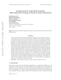 Learning General Audio Representations with Large-Scale Training of
  Patchout Audio Transformers